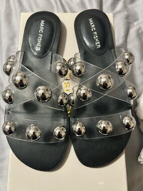 Marc Fisher Black Sandal with Clear Straps and Silver Studs